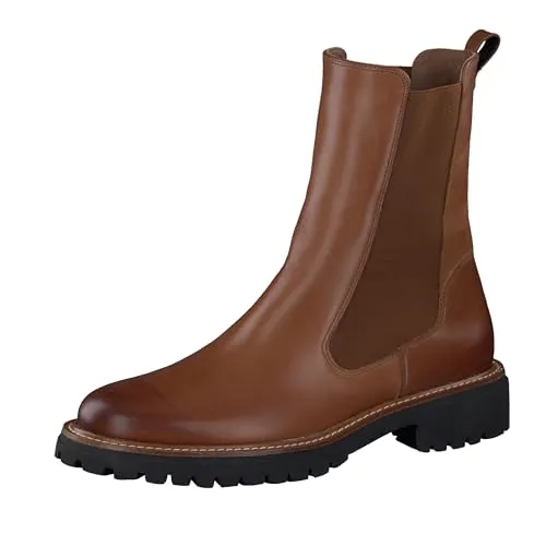 Paul Green Damen Chelsea-Boots - Mittelbraun (Cognac), flach und leicht mit hochwertigem Leder für optimalen Tragekomfort