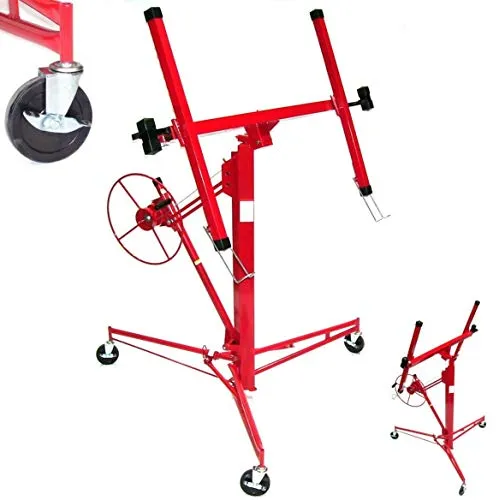 Plattenlift Plattenheber 56170 - Ideal für Trockenbau - Heber für Gipskartonplatten mit Arbeitshöhenverstellung von 140 bis 350 cm. Praktischer Handkurbelmechanismus und große Lenkrollen für einfache Bedienung und Stabilität.