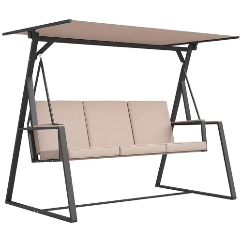 Outsunny Hollywoodschaukel 205x130x175 cm - Khaki - Gartenmöbel: Genießen Sie entspannte Stunden im Freien mit der robusten Outsunny Hollywoodschaukel für bis zu drei Personen, ausgestattet mit einem verstellbaren Sonnendach.
