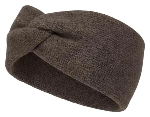 styleBREAKER Damen Feinstrick Stirnband mit Twist Knoten Detail | weiches elastisches Haarband | warmes Einfarbiges Kopfband für Herbst und Winter, Dunkelbraun meliert