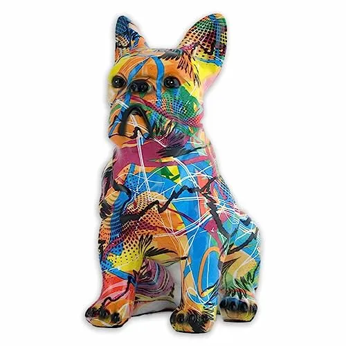 MONKIMAU Bulldoggen Figur mit Strichmuster - Deko Statue Skulptur Wohnaccessoires für Tierliebhaber und Deko-Enthusiasten