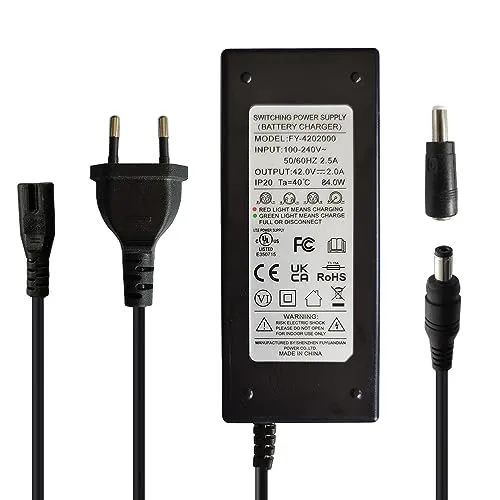 aunstarwei Ladegerät 42V 2A für elektrisches Fahrrad DC 5.5mm*2.5mm Stecker für 10-Serie 36V Li-Ionen-Akku-Satz