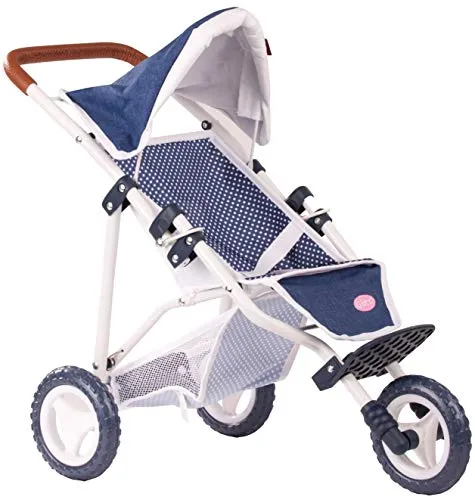 Produktbild Götz 3403081 3 – Rad Puppen – Buggy Denim Dots Puppenwagen – passend für alle Götz Puppen bis 50 cm mit Aufbewahrungskorb und verstellbarem Verdeck