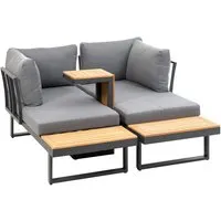 greemotion Lounge Set San Jose Promotion - Gartenmöbel-Set für bis zu 4 Personen, individuell anpassbar als Sofa oder Liegemöglichkeit, aus robustem Aluminium und FSC®-zertifiziertem Akazienholz. Optimal für entspannte Sommertage.