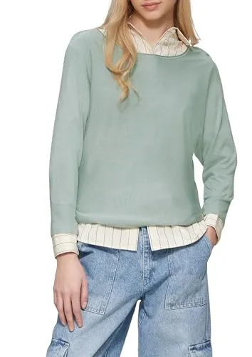 QS Damen 2102138 Pullover Langarm, pastelltürkis, XXL - Pullover für Damen, aus weichem Material für optimalen Tragekomfort und in trendiger pastelltürkis Farbe