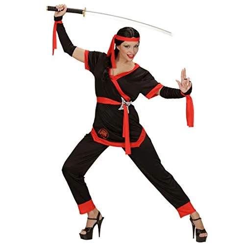NET TOYS Schickes Ninja Damen-Kostüm | Schwarz-Rot in Größe L (42/44) | Aufregendes Frauen-Outfit Samurai Japanische Kämpferin | Passend gekleidet für Themenabend & Karneval