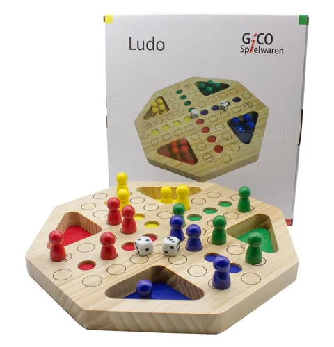 GICO Spielesammlung Ludo XL aus Holz - Gesellschaftsspiel für Jung und Alt - Gesellschaftsspiel aus hochwertigem Holz, ideal für die ganze Familie und perfekt für Spielabende mit Freunden.