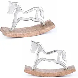 2er Set Dekoaufsteller Dekoobjekt Silber Schaukelpferd Sving 20cm