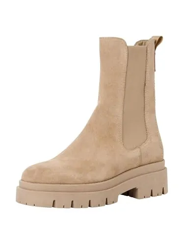 Tamaris Damen Stiefel Leder beige 42 - Wanderschuhe mit modernem Chunky-Design und 50 mm Blockabsatz für urbanen Komfort. Elastische Einsätze und Reißverschluss sorgen für einfaches Anziehen. Touchit-Fußbett mit Memory Foam für individuellen Komfort.