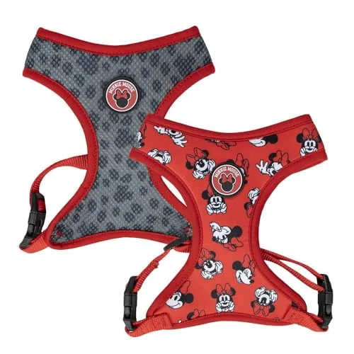Premium-Hundegeschirr von Minnie Maus, Größe M/L, Grau und Rot, verstellbares Hundegeschirr, 100% Polyester, Originalprodukt, entworfen in Spanien