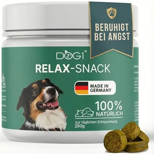DOG1 Relax Snack für Hunde – Made in Germany – Beruhigende Unterstützung bei Stress & Unruhe – Natürliche Entspannung mit Ashwagandha, L-Tryptophan & Baldrian – Von Tierärzten entwickelt – 280g