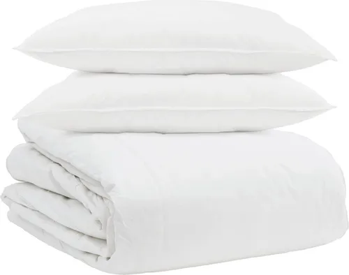 vidaXL Bettdecke 3 pcs Weiß Daunen - Bettdecken-Set mit weicher Baumwolle und Daunenfüllung für kuscheligen Komfort in Frühling und Herbst. Inklusive 2 Kissen, pflegeleicht und stylisch für harmonische Nächte.