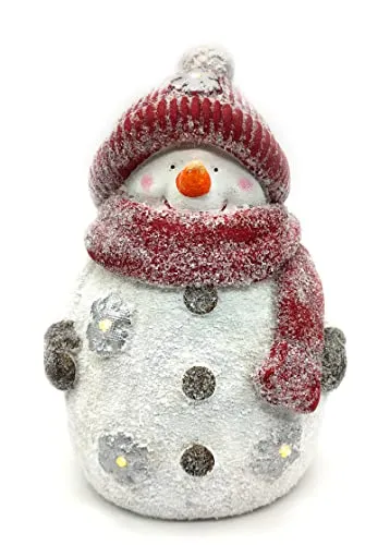 DARO DEKO Keramik LED Schneemann 24 x 35cm Dekofigur Weihnachtsdeko