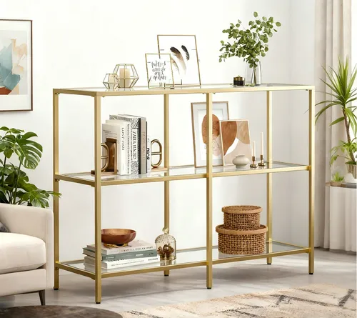 VASAGLE Konsolentisch Glas gold 100 x 30 x 73 cm in gold von VASAGLE