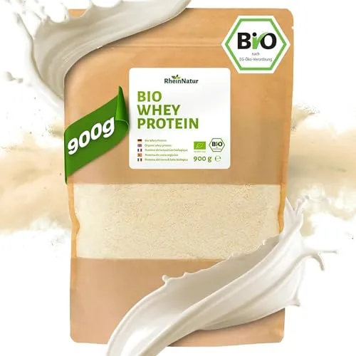 RheinNatur Bio Whey Protein-Pulver 900 g - Geschmacksneutrales Eiweißpulver ohne Zusatzstoffe & ohne Soja - 100% reines Bio Molke-Protein für Proteinshakes