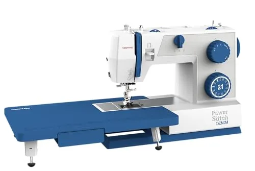 VERITAS Power Stitch Denim Nähmaschine mit XXL-Anschiebetisch - Nähmaschine für Jeans, Leder & feine Stoffe mit 1.000 Stichen/Min. und einstellbarem Nähfußdruck. Ideal für große Projekte dank XXL-Anschiebetisch und stabiler Metall-Grundplatte.