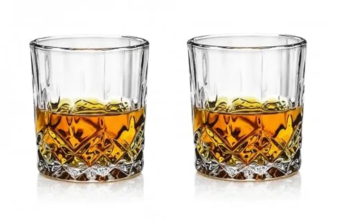 Provance Whiskyglas 2er 4er oder 6er Set, anmutige Tumbler für Whisky und Rum mit Relief, spülmaschinenfest aus Borosilikatglas (2 Stück Form 2)
