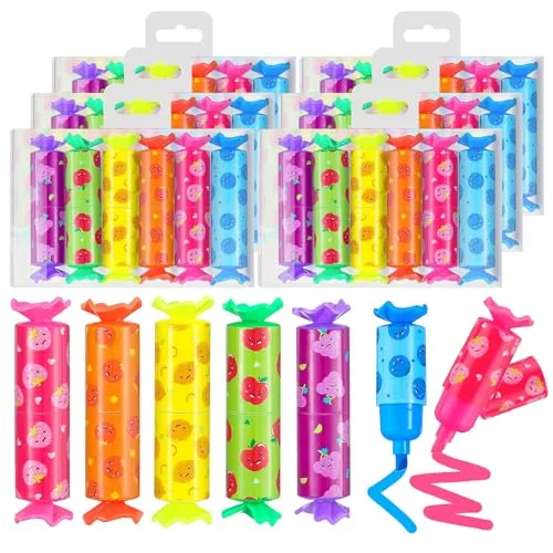 YSWOVUO Textmarker Mini, 36 Stück Bonbon Textliner Stifte für Kinder Schüler-6 Farben, Lustige Schreibwaren, Süße Kawaii Highlighter Marker für Geschenke Party Geburtstag Schule Mitgebsel-Füllungen