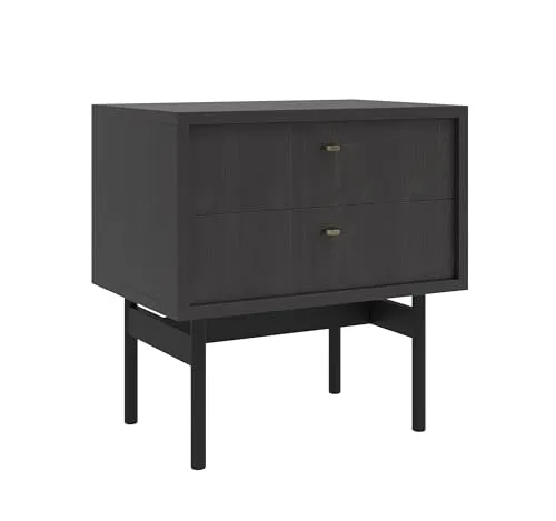 Selsey Nachttisch Olar, Schwarz, 2 Schubladen