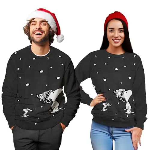 United Labels Snoopy Weihnachtspullover Unisex, Grau, XL, Winter Strickpullover, Pullover für Herren und Damen