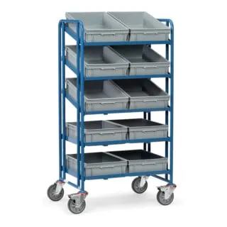 Fetra Eurokastenwagen 1372 mit 10 Eurokästen - Eurokastenwagen mit 5 Etagen und 400 kg Gesamttragkraft, flexibel einstellbare Böden für optimale Anpassung an Ihre Bedürfnisse.