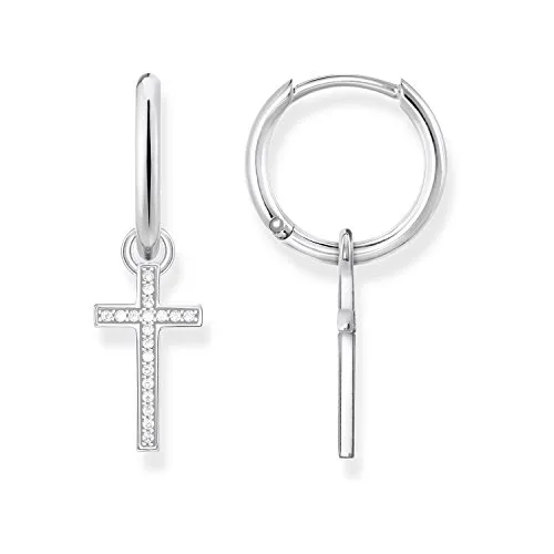 Thomas Sabo Damen Creolen mit Kreuz und Zirkonia - Elegante Ohrringe aus 925er Sterlingsilber mit funkelndem Zirkonia, perfekt kombinierbar mit anderen Schmuckstücken und ein ideales Geschenk für besondere Anlässe.