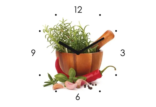 Wanduhr Glas 20x20cm mit Kräuter Schale Chili in weiß von Levandeo