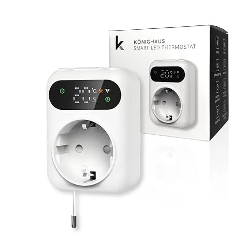 Könighaus Infrarot Smart LED Thermostat - WLAN Steuerung für Heizung & Kühlung - Intelligente Temperaturregelung mit 0,5 °C Genauigkeit – Steuern Sie Ihre Heizungen oder Klimageräte flexibel per App oder direkt am Gerät. Inklusive wasserdichter Sensoren für präzise Messungen und Wochenprogramm für optimale Energieeffizienz.