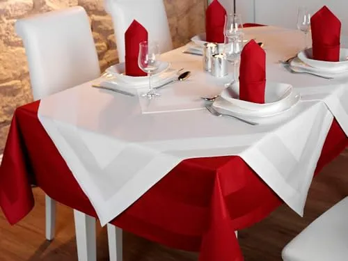 texpot Tischläufer 130 x 40 cm Bordeaux Atlaskante 100% Baumwolle Damast Tischtuch