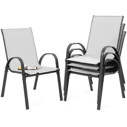 Avestar Gartenstühle 4er Set, wetterfeste Stapelstühle aus Textilene, grau-schwarz - Genießen Sie stilvolle Momente im Freien mit diesen wetterfesten Gartenstühlen. Das stapelbare Design aus robustem Textilene sorgt für Komfort und einfache Lagerung, ideal für jeden Außenbereich.