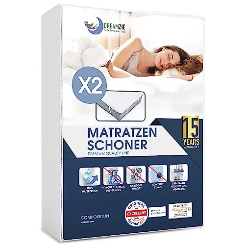 Dreamzie Matratzenschoner 160x200 cm Wasserdicht (2er-Set) Oeko-TEX Zertifiziert - Atmungsaktive Matratzenauflage