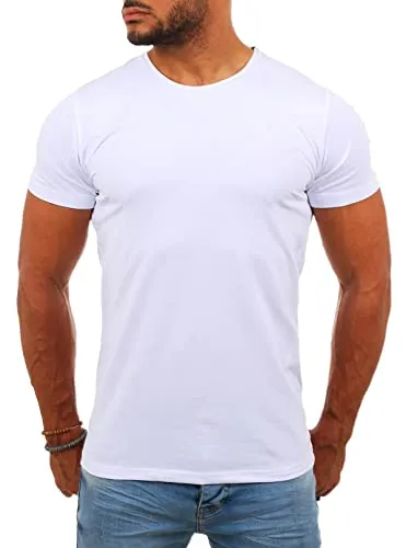 Young & Rich Herren Uni Basic T-Shirt mit Rundhals Ausschnitt einfarbig Stretch körperbetonte Dehnbare Passform 1701, Grösse:M, Farbe:Weiß