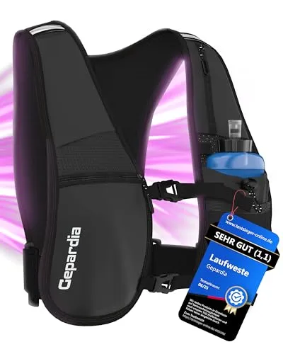 Gepardia Laufweste Damen mit Trinkflasche – Ultraleicht, reflektierend, viel Stauraum, Softflask 500 ml inkl., für Running, Joggen, Wandern & Trail