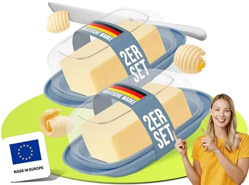 uandu Butterdose mit Deckel Kunststoff, Butterschale mit Deckel, Butterdose spülmaschinenfest, Butterbox, Butterbehälter, Butter dish, Butter Box Dose, Butterdosen - Blau x2