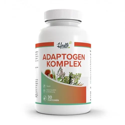 HEALTH+ ADAPTOGEN KOMPLEX - 120 Kapseln mit einzigartiger Wirkstoffkombination - Hochwertige Kapseln mit einer speziellen Mischung aus Pflanzen und Pilzen, sorgfältig hergestellt in Deutschland. Ideal für eine bewusste Ernährung ohne unnötige Zusatzstoffe.