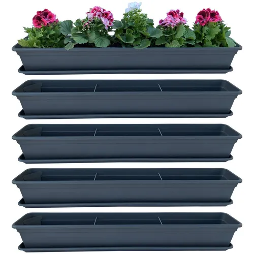 BURI Blumenkasten 4er Set 80cm Anthrazit mit Bewässerungssystem - Praktisches 4er Set Blumenkästen in Anthrazit mit integriertem Bewässerungssystem. Ideal für Balkon und Garten, pflegeleicht und wetterfest. Schaffen Sie eine stilvolle Bepflanzung für Blumen und Kräuter.
