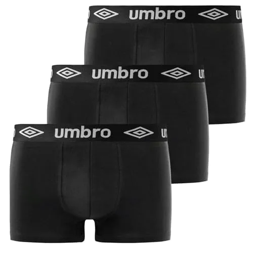 UMBRO Boxershorts Herren 100% Baumwolle, Unterhosen Männer, Langlebig (3er Pack), Schwarz, L