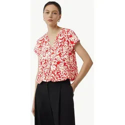 comma Kurzarmbluse Bluse Gemusterte Bluse mit V-Ausschnitt rosa 36 EU