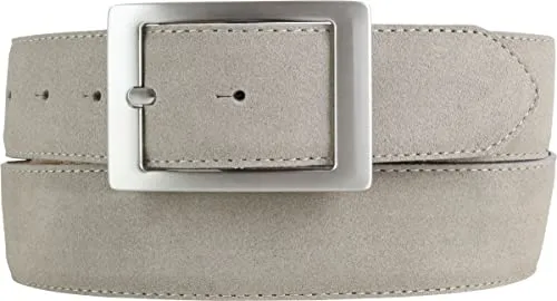 Produktbild BELTINGER Herren-Gürtel aus Veloursleder mit Doppel-Schnalle 4 cm | Hochwertiger Wildleder-Gürtel in Hellgrau 85cm