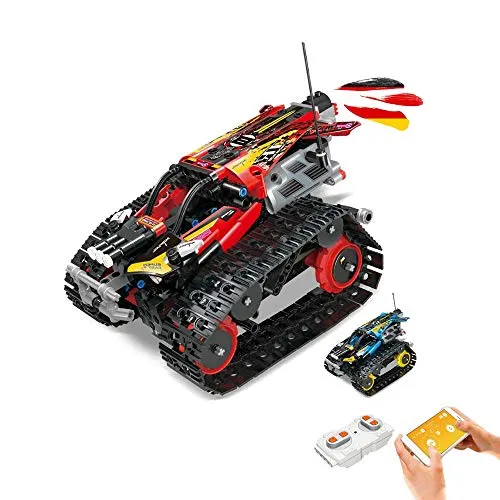 RC ferngesteuertes Action-Fahrzeug, 391 Teile, 21 cm, Abenteuer-Auto Steck-Bausatz mit App u. Fernsteuerung, DIY Klemmbaustein-Modell, Spielzeug Panzer Technik-Bausatz f. Kinder, Erwachsene, Liebhaber