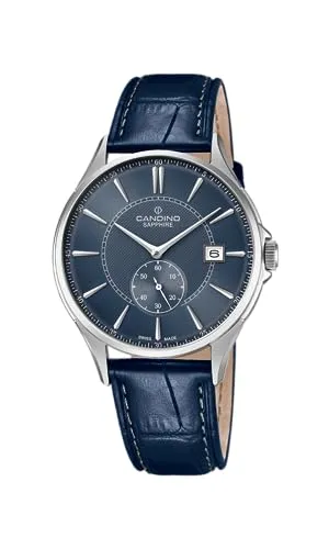 Candino C4634/5 - Herren Klassik Armbanduhr - Zeitlos in Dunkelblau - Herrenuhren mit Swiss Made Qualität, elegante Casual Uhr mit hochwertigem Lederarmband und Saphirglas, ideal für stilbewusste Männer.
