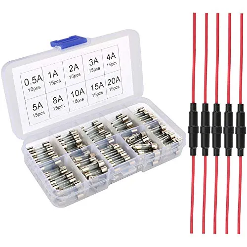 Gebildet 150Stück 5×20mm Glassicherung mit 5pcs Inline-Schraub-Typ AGC-Sicherungshalter, Fast-Schlag Glassicherung Glasrohr Assortierte Kit (Amp 0.5A 1A 2A 3A 4A 5A 8A 10A 15A 20A)