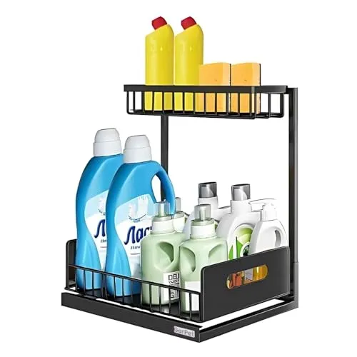 GarPet Spülschrank Organizer schmal ausziehbar Küche Metall 2 Etagen unter Waschbecken Regal Küchen Organizer Gewürzregale Organizer für Badezimmer schwarz