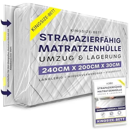 King Matratzen Schutzhülle 160 x 200 cm - Wasserdicht und Robust - Matratzenüberzüge: Schützen Sie Ihre Matratze während Umzug und Lagerung mit dieser robusten, wasserdichten Hülle aus strapazierfähigem Polyethylen, die vor Schädlingsbefall, Flecken und Staub schützt.