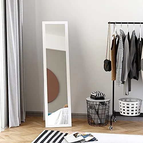 Homcom Ganzkörperspiegel - Weiß, Holzwerkstoff, 37x154 cm - Spiegel für Wandmontage oder freistehende Nutzung mit elegantem MDF-Rahmen. Perfekt für das Überprüfen Ihres Outfits und passend zu jedem Einrichtungsstil.