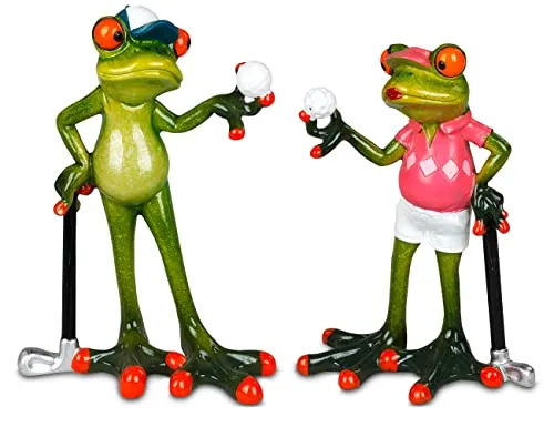 itsisa Dekofigur Frosch Golfspieler (2er Set) 13x10 cm - Deko Golf Sport, Frösche, lustige Dekoration, Mitbringsel