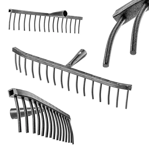 KADAX Gartenrechen aus Stahl, Steinrechen, Gartenharke ohne Stiel, Robuster Rechenkopf, Rechen für Gartenpflege, Harke, Gartenwerkzeug (Rechteckig 16 Zinken)