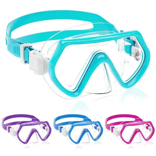 JATEKA Taucherbrille Kinder,Schwimmbrille mit Nasenschutz für Jungen Mädchen,180° Schnorchelmaske mit Ohrstöpsel,Anti-Leck Tauchmaske Kinder für 4-12 Jahre - Wassergrün