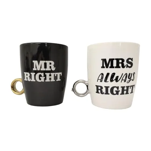 Out of the blue Mr. Right und Mrs. always Right Kaffeebecher mit Ring - Tasse Kaffeetasse