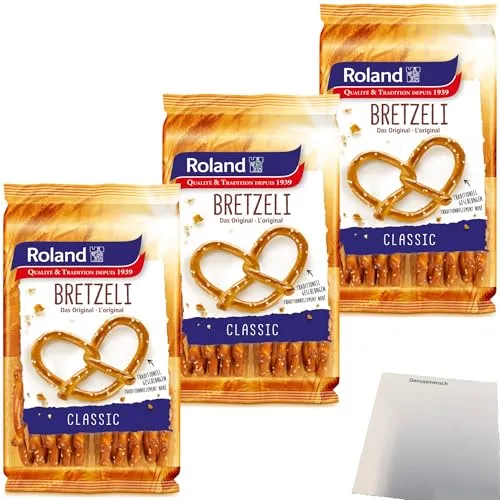 Roland Bretzeli Classic Salz Brezel Traditionell Geschlungen 3er Pack (3x100g Packung) + usy Block